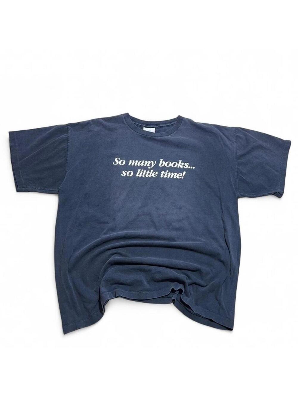 90s Navy Book Lovers Graphic Tee XL Vtg Faded Cotton Single Stitch